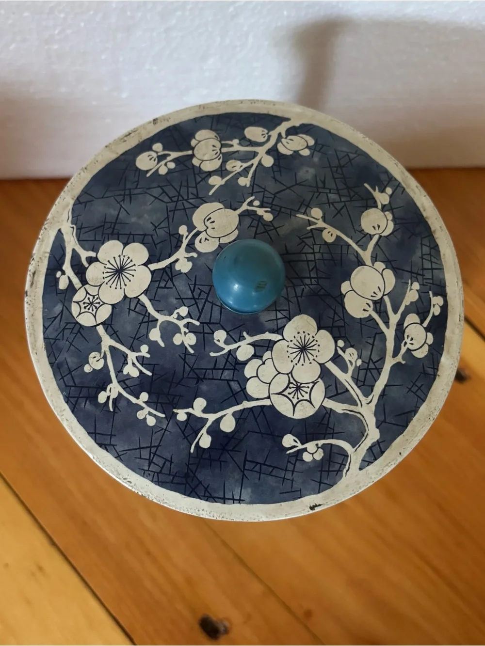 Vintage Daher Blue Cherry Blossom Tin Canister w/ Lid Made in England